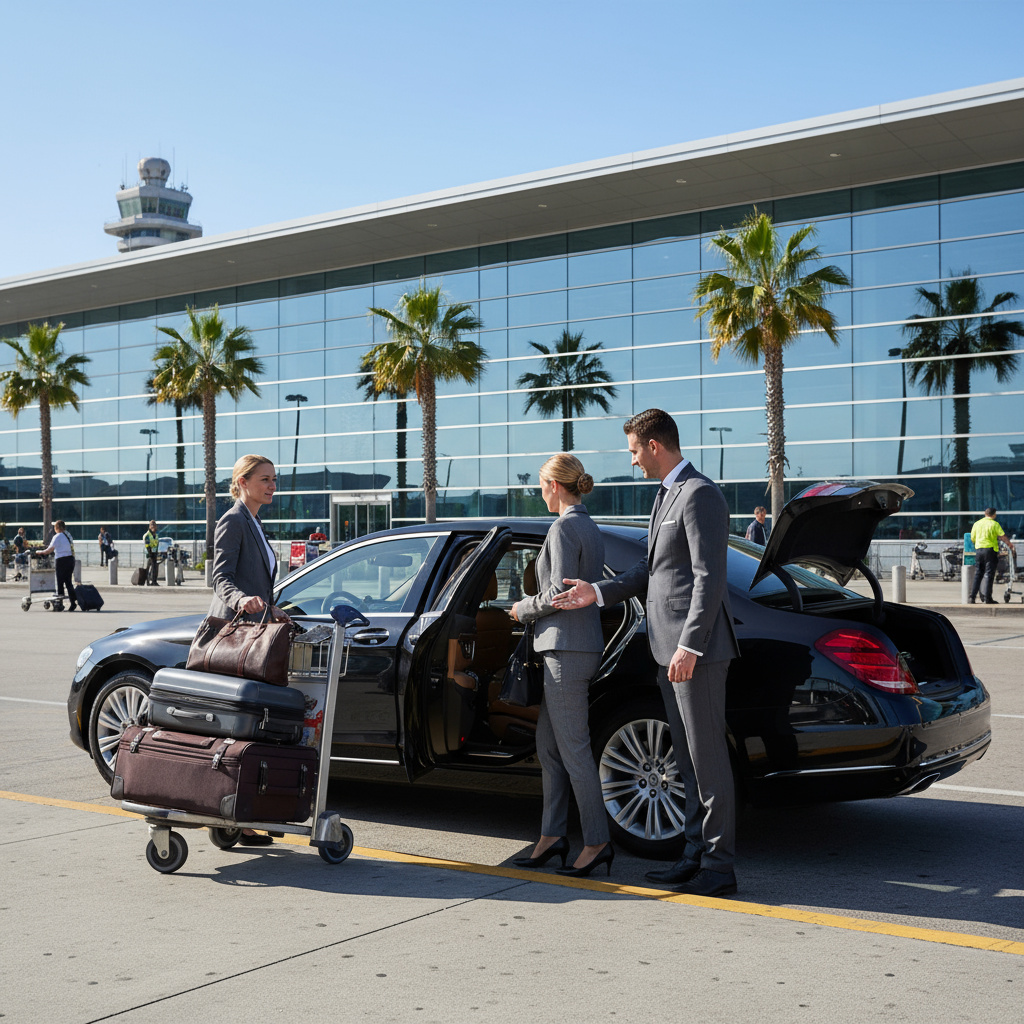 Professional chauffeur assisting with an airport transfer