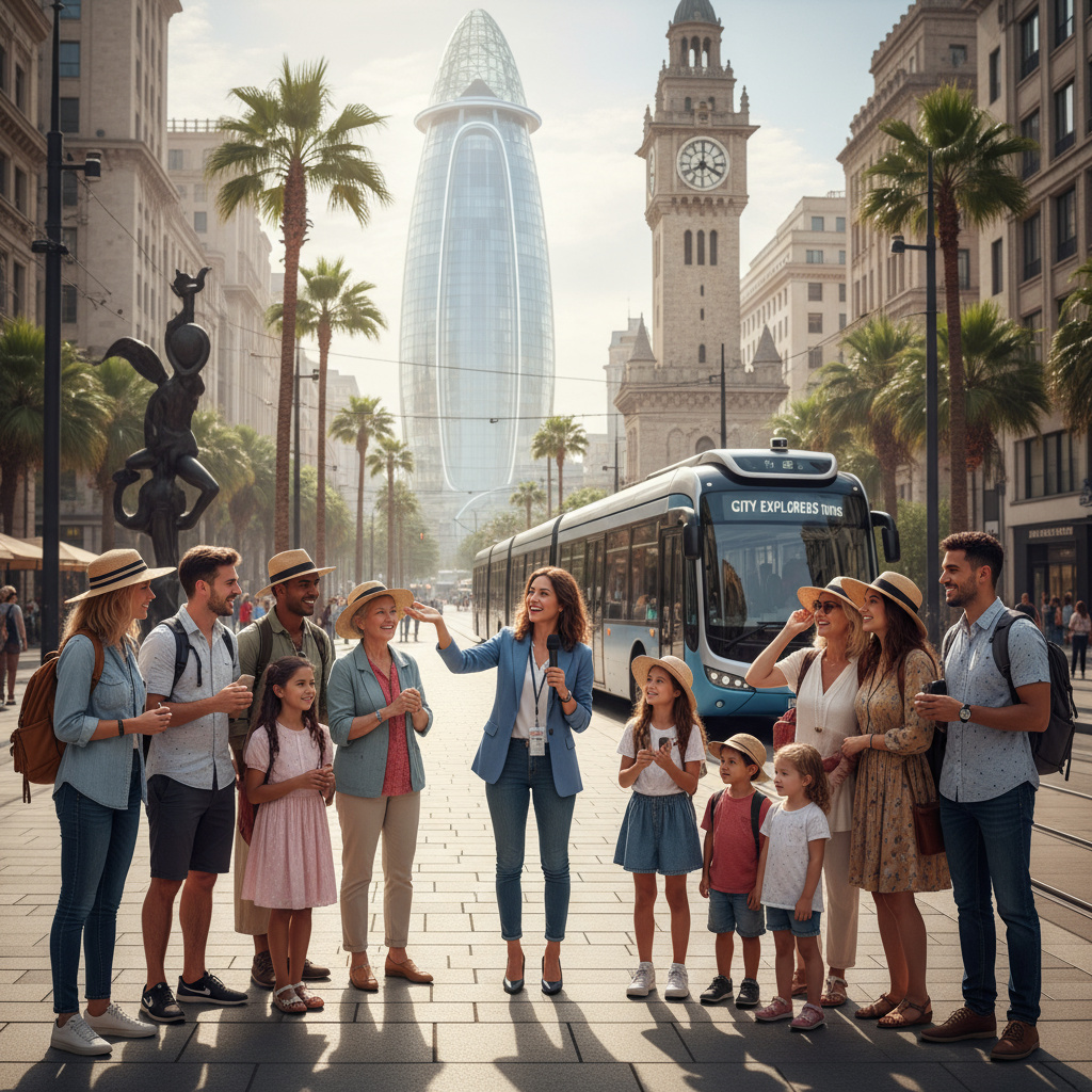 Guided city tour in Dubai with a guide highlighting landmarks